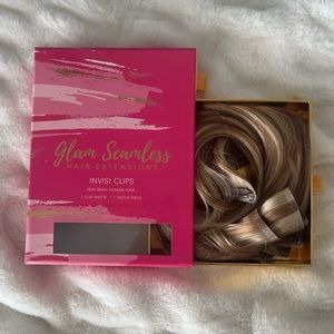 Glam Seamless Invisi Clip-in 16" Ash Brown Highlights 9/613 -NEW